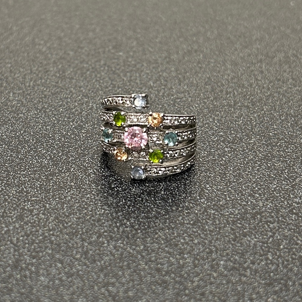 Multi-Stone Silver Ring with Pink Center Stone